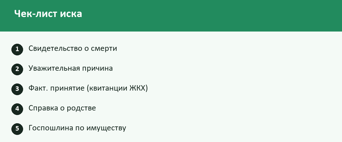 Чек-лист: Пропущен срок вступления в наследство: восстановление в 2026